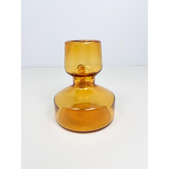 Vintage MCM amber coloured small art glass vase - hand blown, mid century modern - Picture 4 of 8